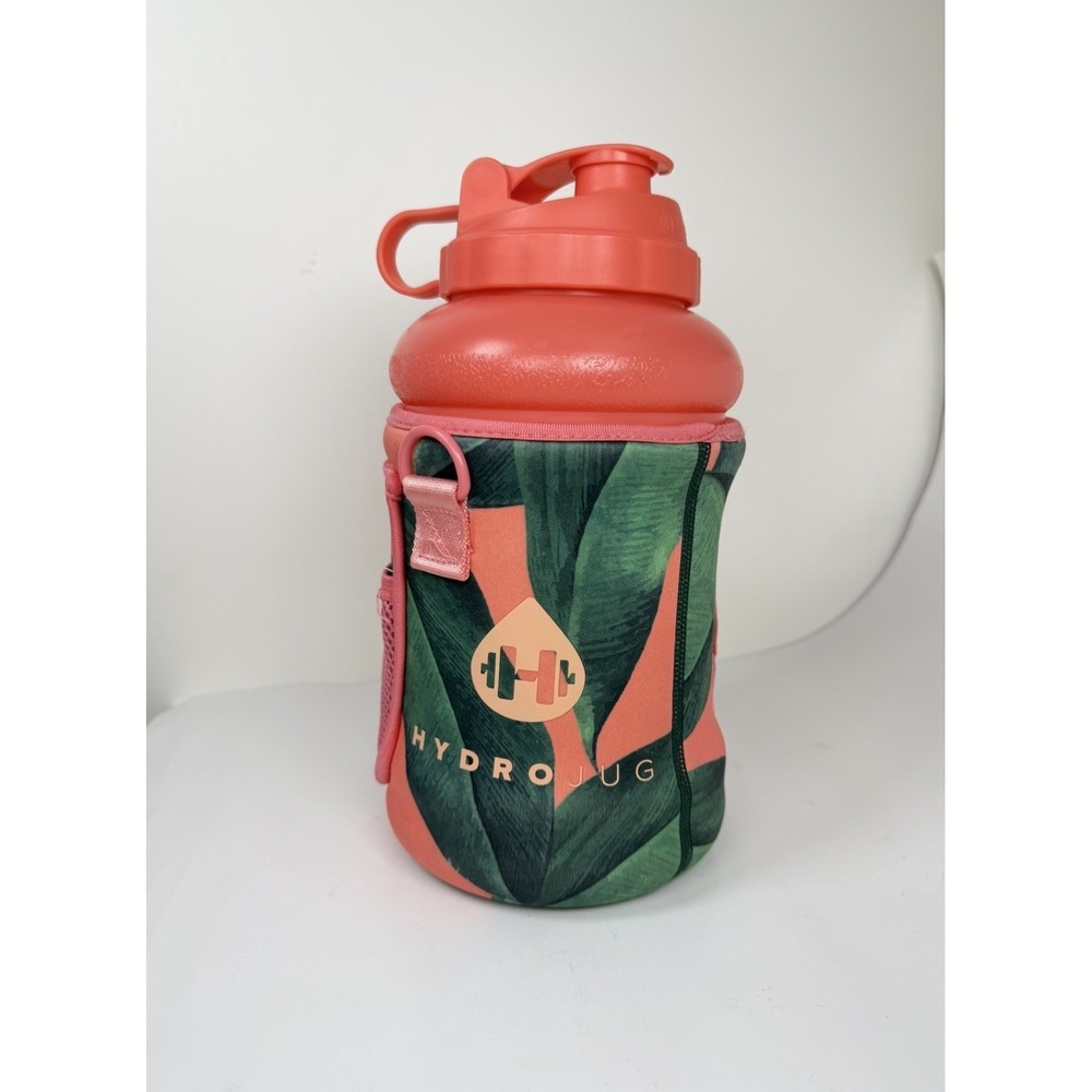 HydroJug Coral Orange Water Bottle And Tropical Leaves Sleeve  73oz Jug